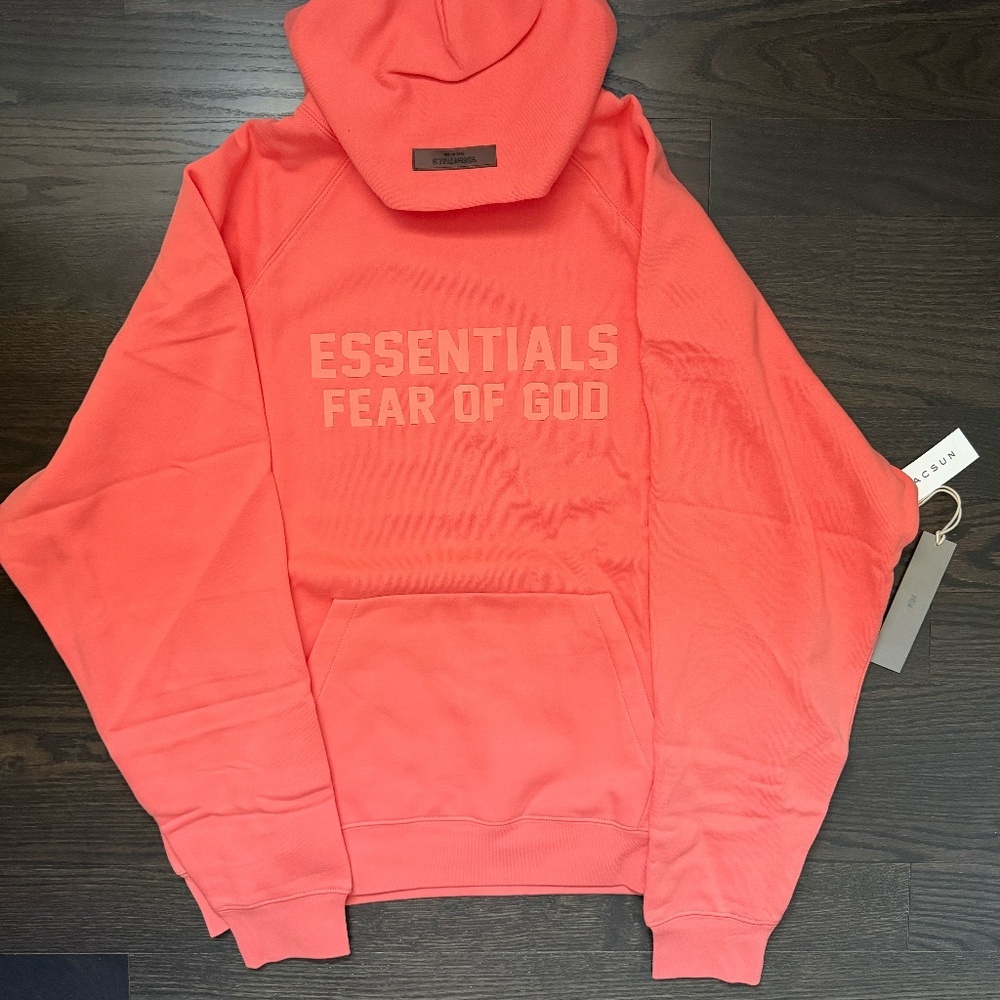 Men's Essentials Fear Of God Hoodie Size Large Coral